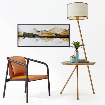 现代落地灯茶几椅子挂画摆件组合