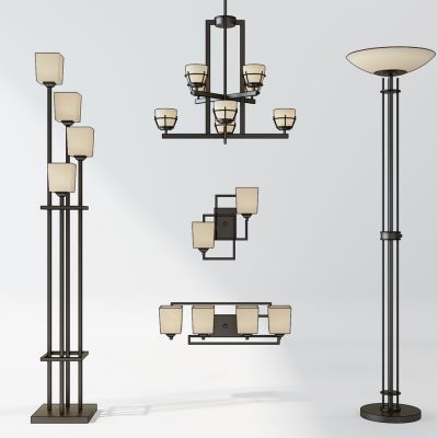 新中式金属落地灯吊灯组合