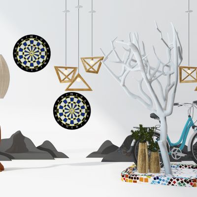 中式落地灯枯树干枝自行车