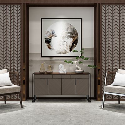 新中式边柜玄关柜单椅摆件