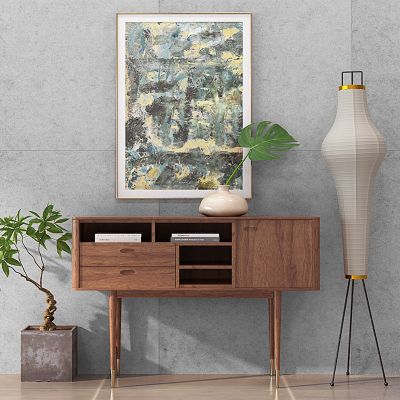 现代玄关柜装饰柜绿植盆栽落地灯组合