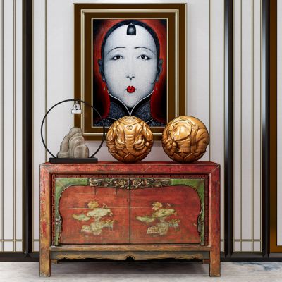 六牙象珠装饰摆件中式玄关柜