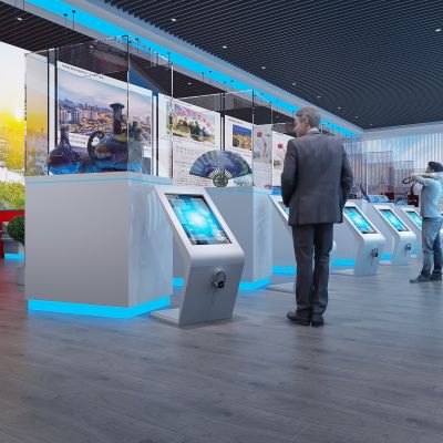 展厅  城市站  吊屏  显示屏   摆件  展示柜 一体机  绿植   图 