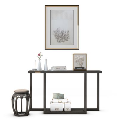 中式装饰柜圆凳组合