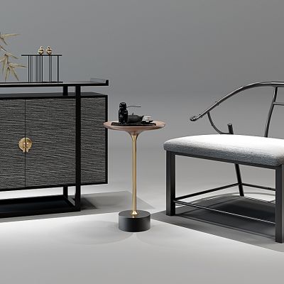 新中式装饰柜玄关柜圈椅子边几