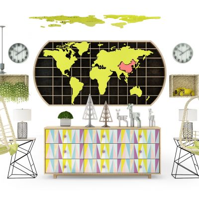 现代儿童地图装饰壁柜组合