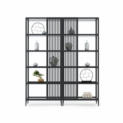 中式实木装饰架花瓶书籍组合