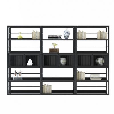 中式实木装饰架花瓶书籍组合