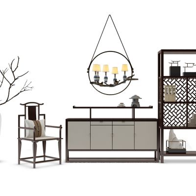 新中式玄关柜及饰品椅子