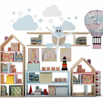 现代儿童装饰柜架书籍玩具组合