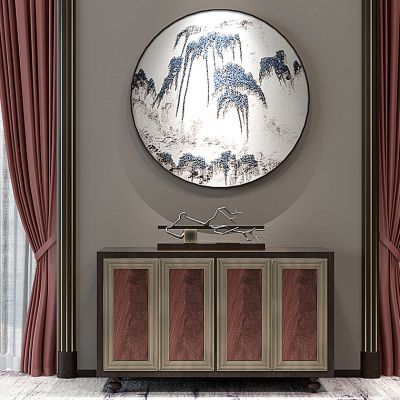 新中式边柜_玄关柜挂画