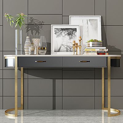 现代简欧轻奢端景台玄关柜边柜饰品摆件花瓶组合