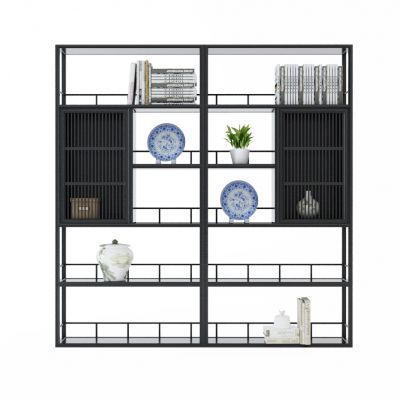 中式实木装饰架花瓶书籍组合