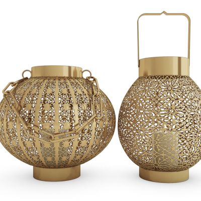 中式金属镂空灯笼烛台灯落地灯