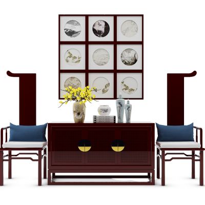 中式玄关柜及饰品椅子