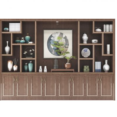 中式实木装饰柜摆件组合01