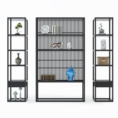 中式实木装饰架花瓶书籍组合