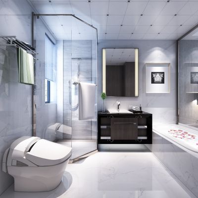 现代简约卫生间   马桶 洗手池  镜子 浴缸 摆件 