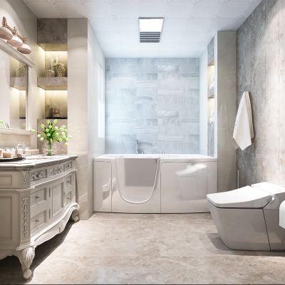 简约欧式卫生间  洗手台  马桶   浴缸  镜子 摆件 