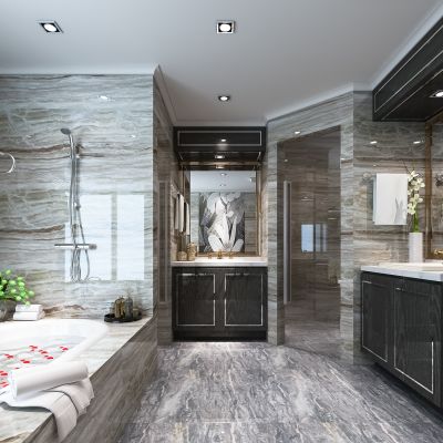 欧式简约卫生间   洗手台   浴缸  摆件 