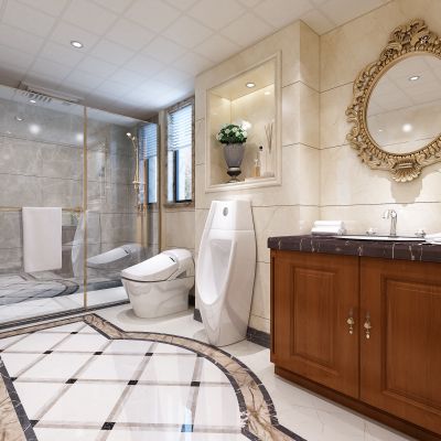 欧式简约卫生间   马桶 便池  洗手台  淋浴  镜子  摆件 