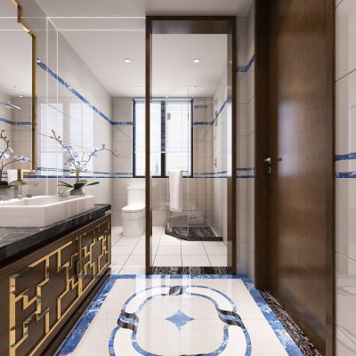 简约欧式卫生间   马桶  淋浴  花洒  洗手池  镜子 