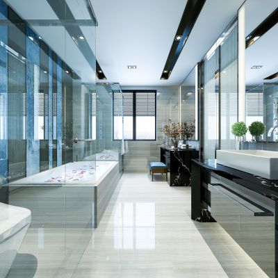 现代卫生间   浴缸 洗手池  梳妆台  马桶