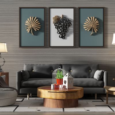 北欧现代沙发茶几单人沙发木质休闲椅东南亚立体挂画