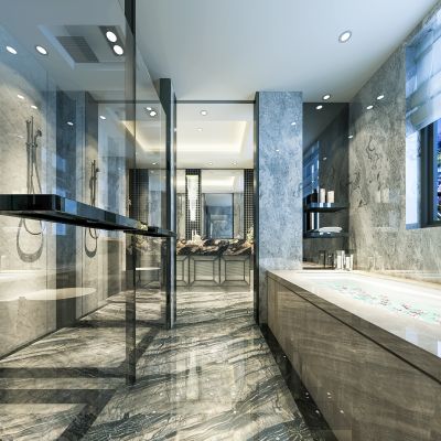 现代轻奢卫生间  洗手台   浴缸  摆件  马桶  镜子