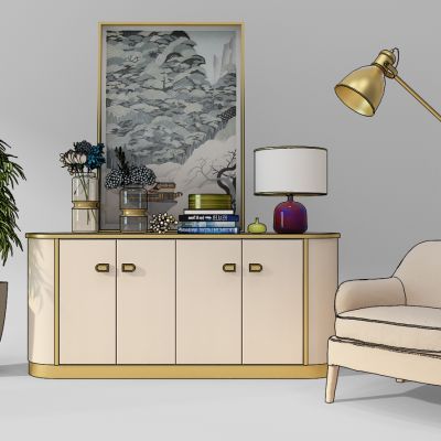 轻奢现代装饰柜休闲椅