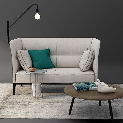 现代高靠背沙发茶几壁灯组合