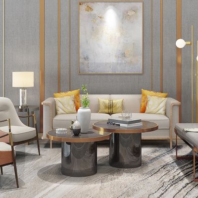 现代轻奢沙发茶几台灯组合脚踏落地灯