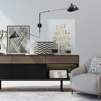 现代装饰柜休闲沙发花瓶植物