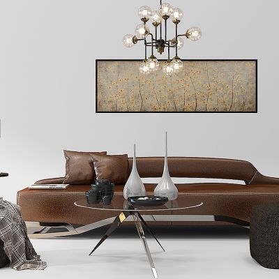 现代沙发茶几吊灯边几组合