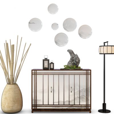 新中式装饰柜落地灯装饰品组合