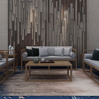 新中式禅意沙发c茶几屏风组合