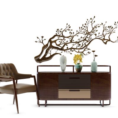 新中式玄关柜及插花饰品椅子