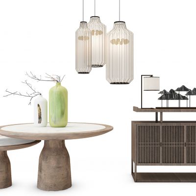 中式玄关柜吊灯摆台