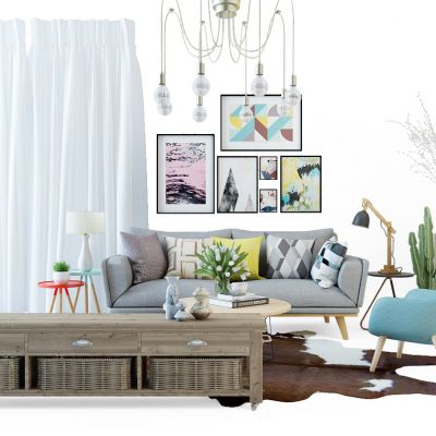 北欧现代沙发组合电视柜玄关柜 (1)