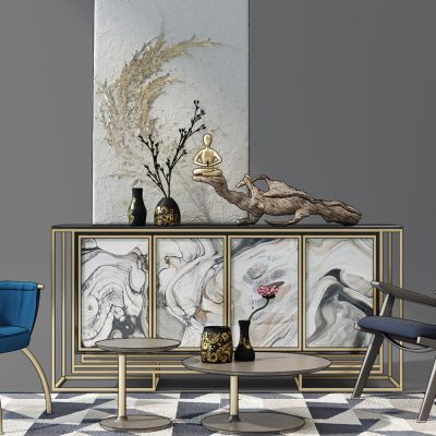 简欧装饰柜玄关柜休闲椅摆件树根木头根雕