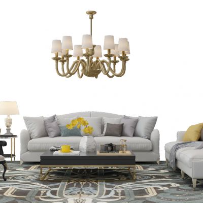 现代沙发茶几吊灯组合