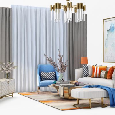 现代沙发电视柜床架组合