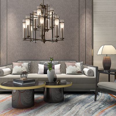 新中式沙发茶几边几台灯组合