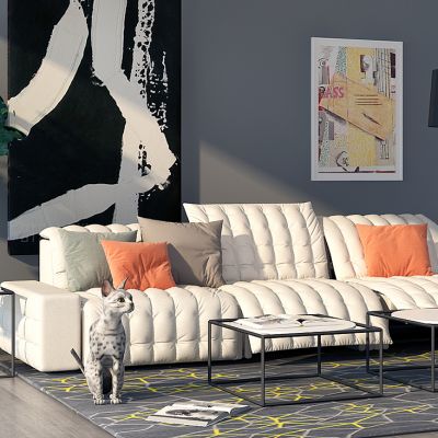 北欧现代沙发茶几植物落地灯宠物猫