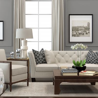 美式欧式客厅沙发茶几台灯鼓凳组合