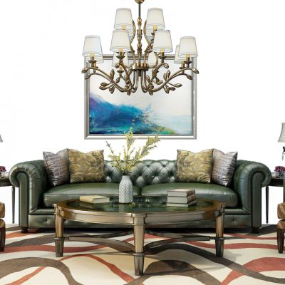 美式客厅沙发吊灯台灯组合