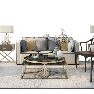 现代中式沙发茶几组合