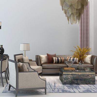 新中式沙发茶几餐厅桌椅吊灯