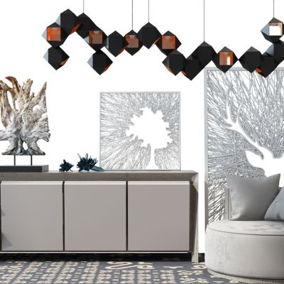 现代装饰柜休闲沙发装饰画吊灯组合