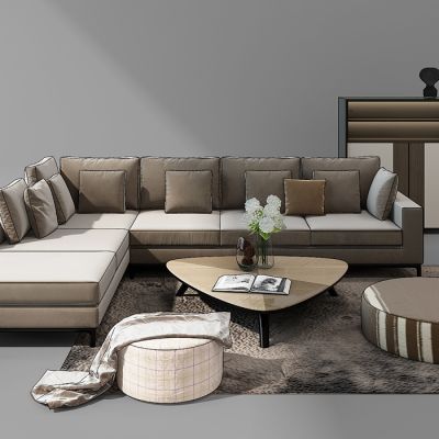 现代转角沙发圆墩